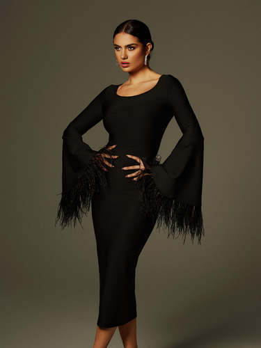 Black dress with feathers