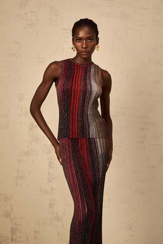 Missoni style set skirt with top red