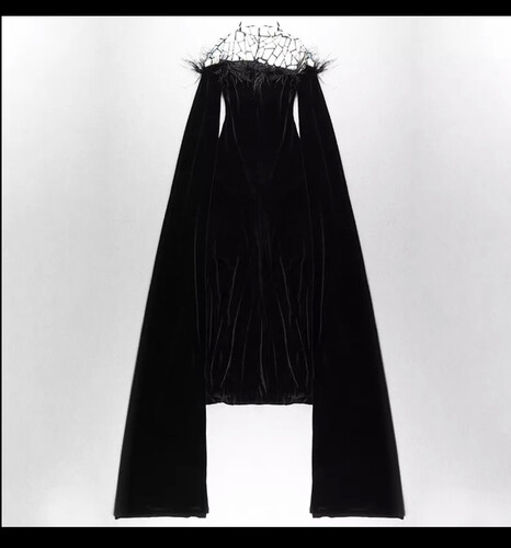 فستان اسود مخمل مع كرستال و ريش