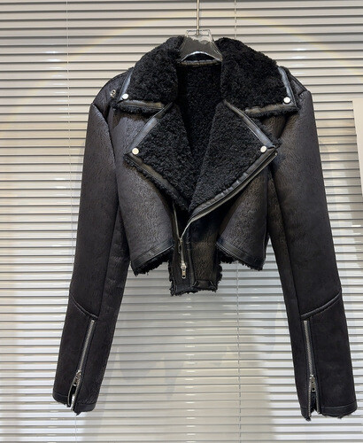 Stylish fur jacket black