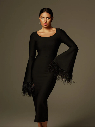 Black dress with feathers
