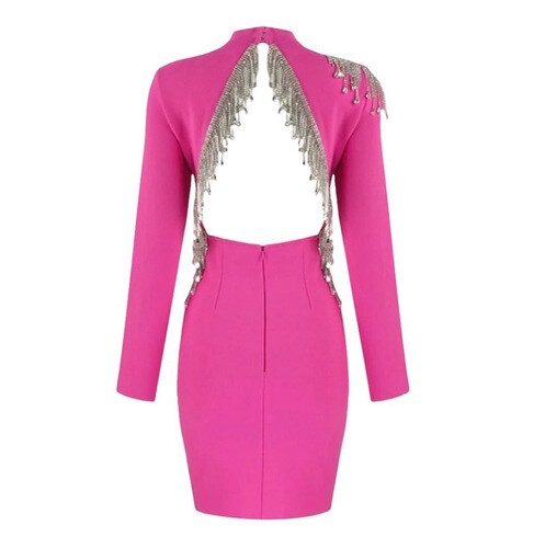 فستان استرج باندج وردي فوشيا مع سواروفسكي على الظهر