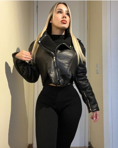 Stylish fur jacket black