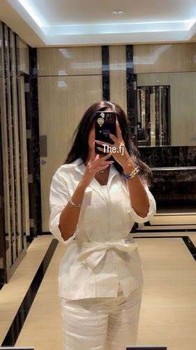 بداه قطعتين لينن ابيض بنطلون و كارديجان و حزام