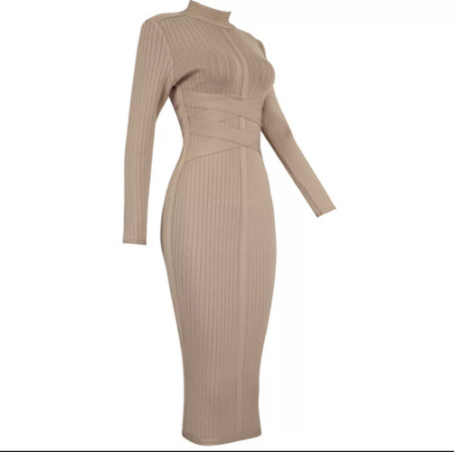 فستان ميدي باندج لون لحمي