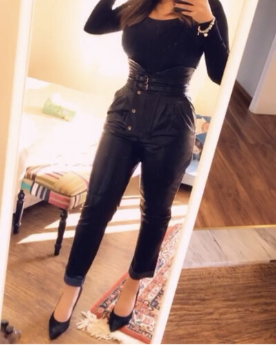 بنطلون جلد خصر عالي