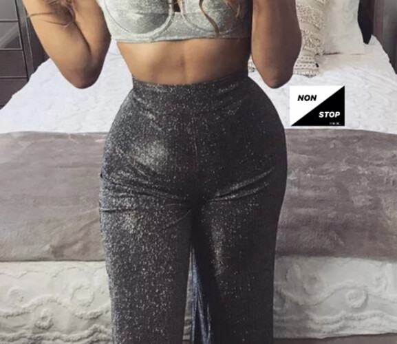 بنطلون فضي لامع خصر عالي