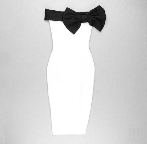 فستان ابيض ميدي مع فيونكا اسود