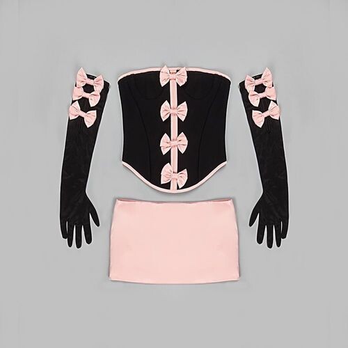 بدلة قطعتين توب كورسيه مع قفازات و تنوره