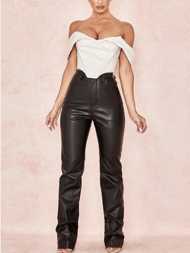 بنطلون جلد اسود هاي ويست