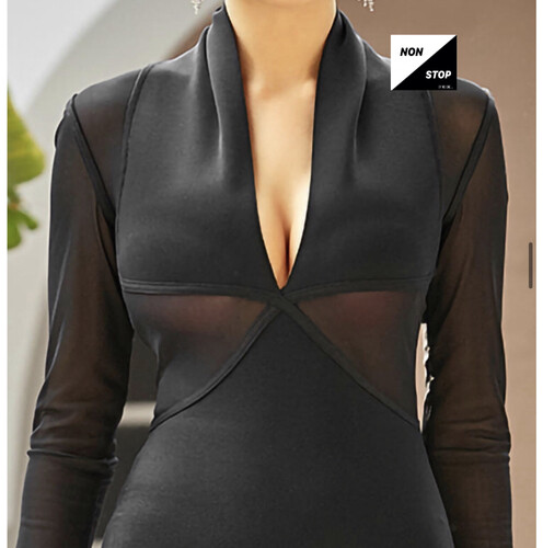 فستان اسود باندج مع اكمام شفافة