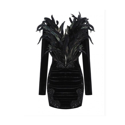 فستان مخمل اسود قصير