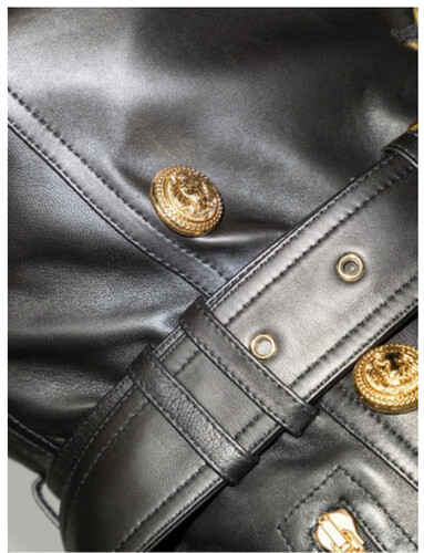 جاكيت كوت جلد اسود مع حزام و ازره