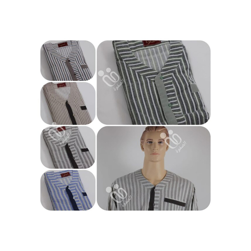 دشداشة الصفوة موديل غولة سبعة( شتوي ) N 53 اللون مقلم ازرق