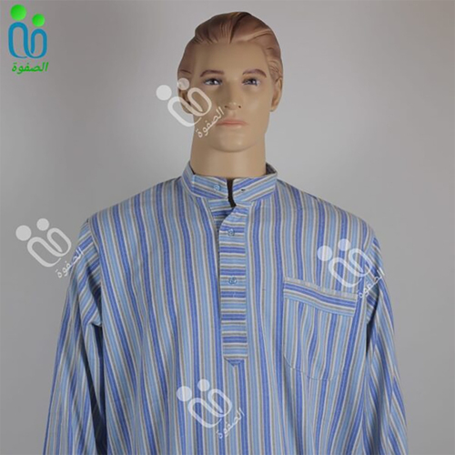دشداشة الصفوة موديل غولة مرتفعة ( شتوي ) N 55 اللون مقلم ازرق