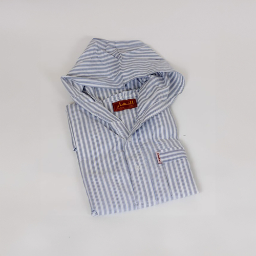 دشداشه النهار رجالي موديل مغربي صيفي ( كم طويل ) 2023 اللون مقلم ازرق