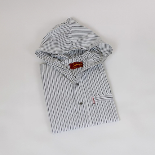 دشداشه النهار رجالي موديل مغربي صيفي ( كم طويل ) 2023 اللون مقلم رمادي