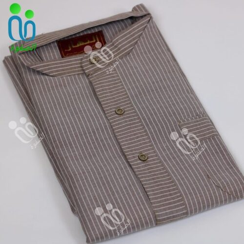 دشداشه النهار رجالي غولة مرتفعه ( كم طويل) / اللون مقلم بني N10.1