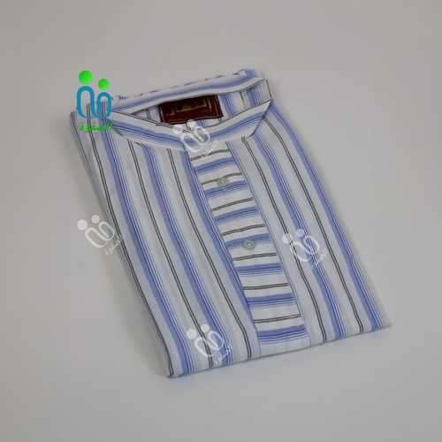 دشداشه النهار رجالي غولة مرتفعه ( كم طويل) / اللون مقلم ازرق N10.1