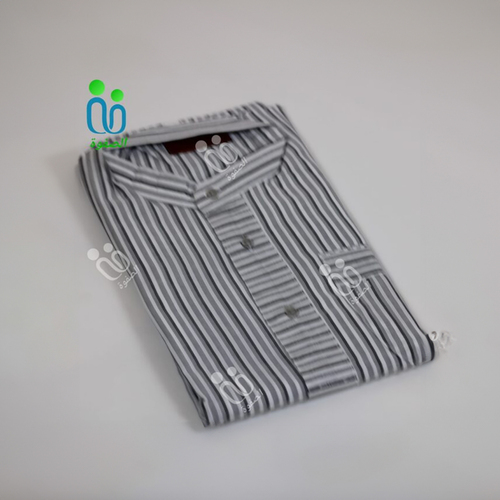 دشداشه النهار رجالي غولة مرتفعه ( كم طويل) / اللون مقلم رمادي N10.1