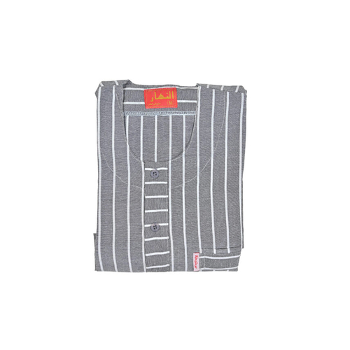 دشداشه النهار غولة دائرية اللون رمادي مع تقليمه ابيض