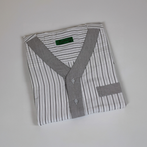 دشداشه النخبة غولة سبعة رمادي مقلم رمادي عريض NK3