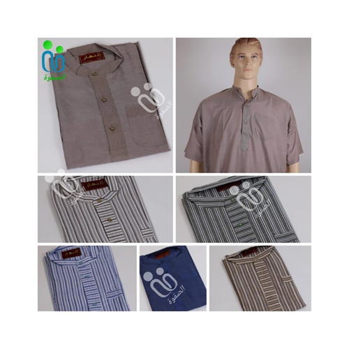 دشداشه النهار رجالي غولة مرتفعه اللون مقلم بني مع اصفر N1.1