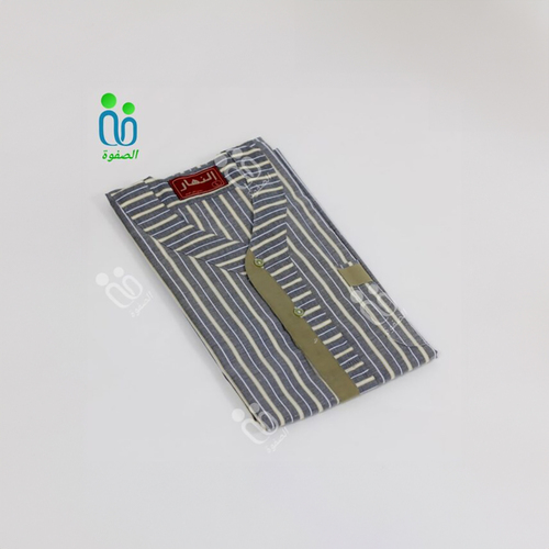 دشداشه النهار رجالي غولة سبعة اللون زيتي مع رمادي N2