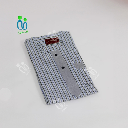 دشداشه النهار رجالي غولة دائرية مع نقشه اللون ازرق مع زيتي N4