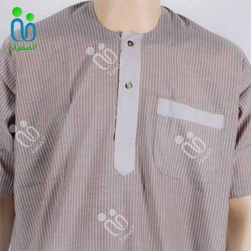 دشداشه النهار رجالي غولة دائرية مع نقشه اللون بني N4