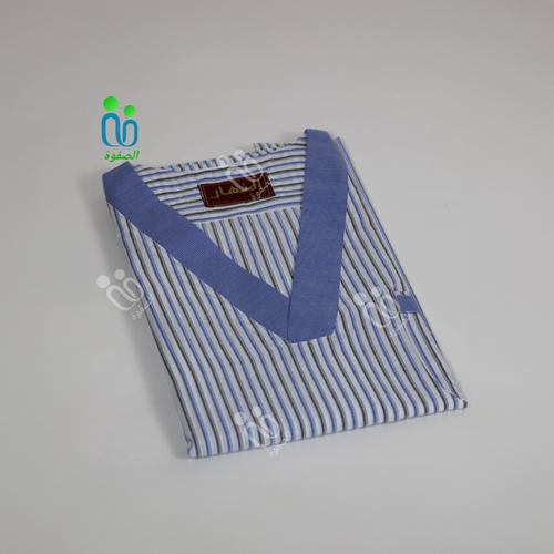 دشداشه النهار رجالي غولة سبعة كبيرة اللون ازرق مقلم رمادي N51