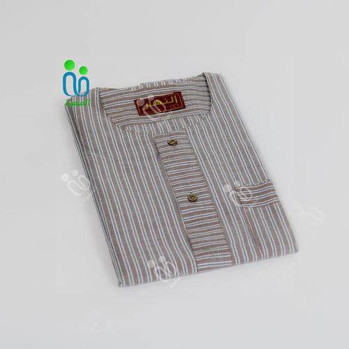 دشداشه النهار رجالي غولة دائرية اللون بيج مقلم رمادي N31