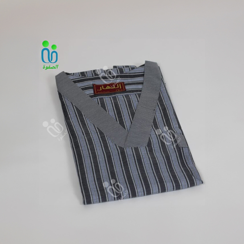 دشداشه النهار رجالي غولة سبعة كبيرة اللون رمادي مقلم اسود N51