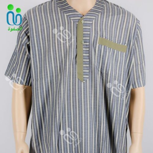 دشداشه النهار رجالي غولة سبعة اللون زيتي مع رمادي N2