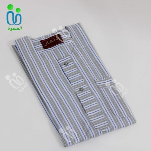 دشداشه النهار رجالي غولة دائرية اللون رمادي مع ازرق N3