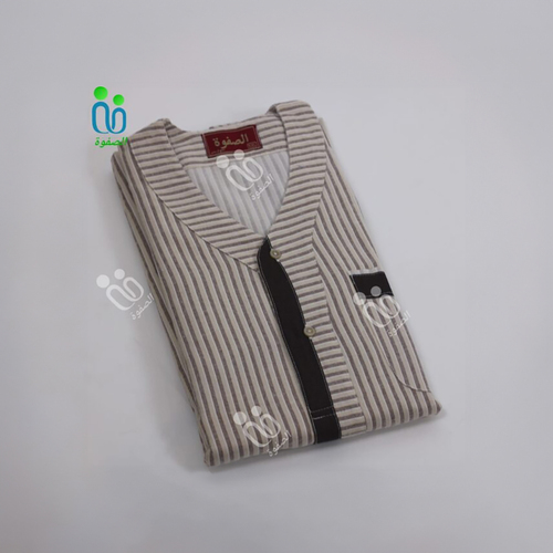 دشداشة الصفوة موديل غولة سبعة( شتوي ) N 53 اللون مقلم بيج