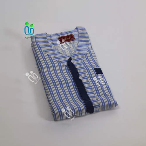 دشداشة الصفوة موديل غولة سبعة( شتوي ) N 53 اللون مقلم ازرق