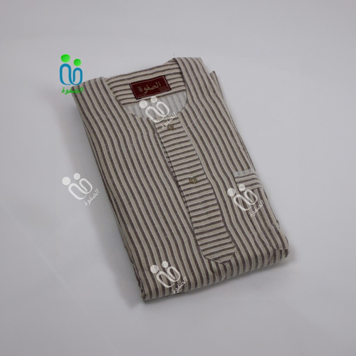 دشداشة الصفوة موديل بدون غولة ( شتوي ) N 52 اللون مقلم بيج