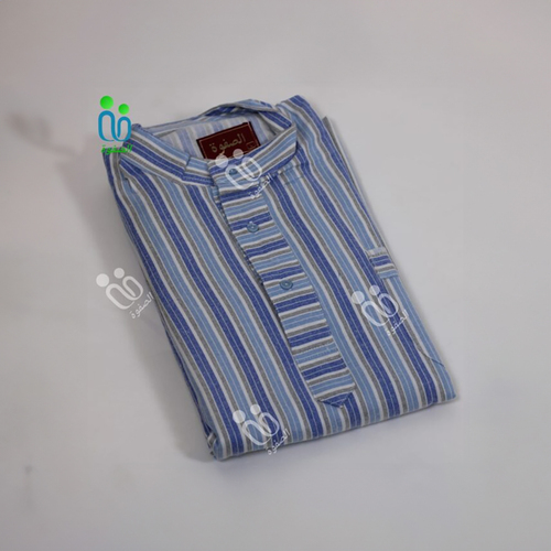 دشداشة الصفوة موديل غولة مرتفعة ( شتوي ) N 55 اللون مقلم ازرق