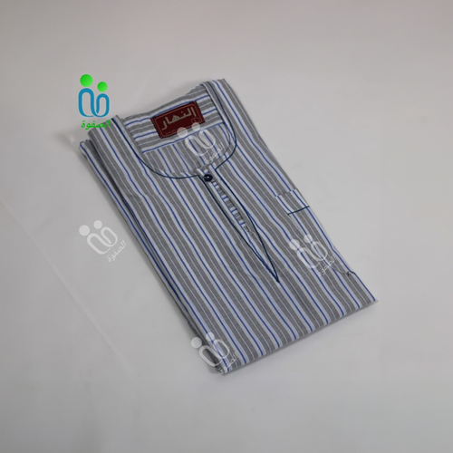 دشداشه النهار رجالي موديل صعيدي ( كم طويل) / صيفي اللون رمادي مع ازرق N 11