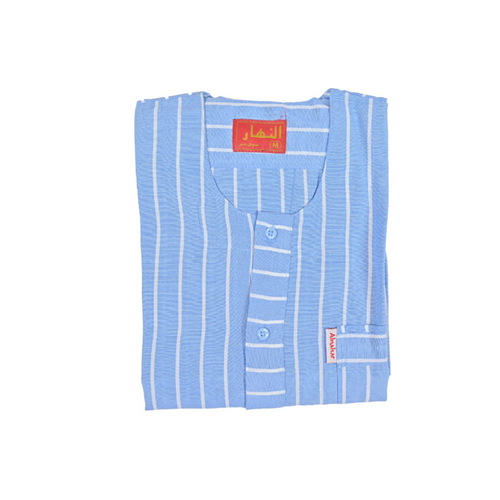 دشداشه النهار غولة دائرية اللون سماوي مع تقليمه ابيض