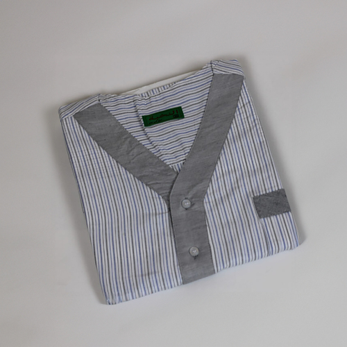 دشداشه النخبة غولة سبعة رمادي مقلم ازرق NK3