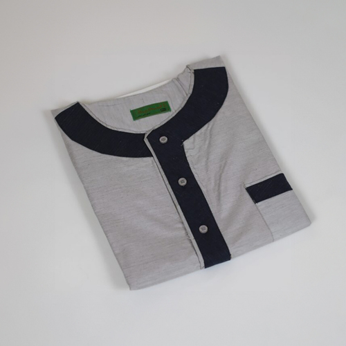 دشداشه النخبة غولة دائرة لون رمادي مع نقشه كحلي