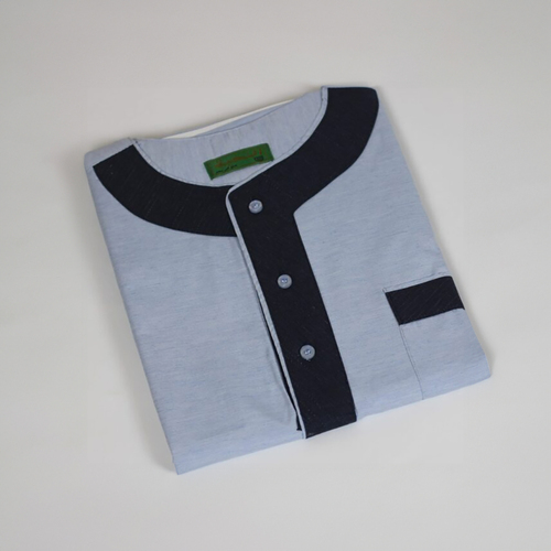 دشداشه النخبة غولة دائرة لون سماوي مع نقشه كحلي