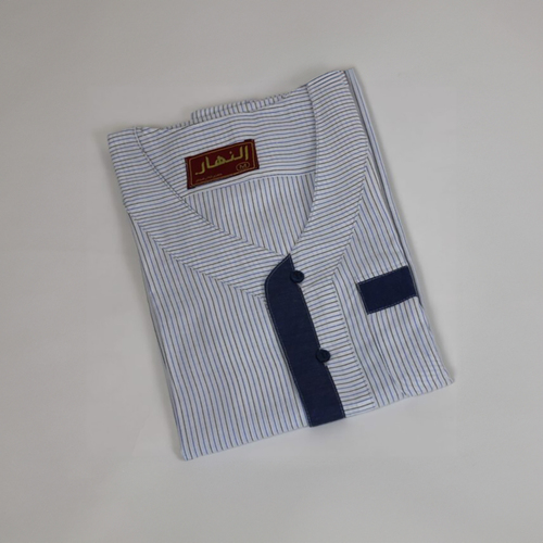 دشداشه النهار رجالي غولة سبعة اللون مقلم ازرق مع رمادي N2.1