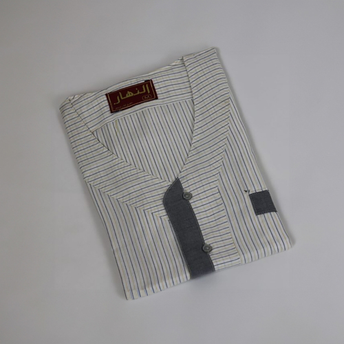 دشداشه النهار رجالي غولة سبعة اللون مقلم ابيض N2.1