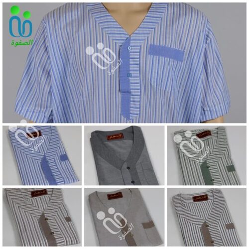 دشداشه النهار رجالي غولة سبعة اللون مقلم رمادي N2.1