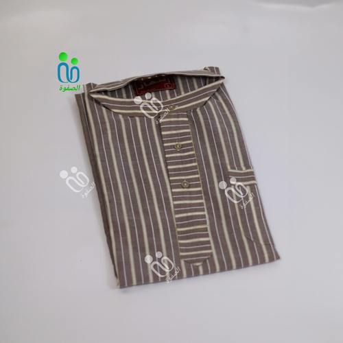 دشداشه النهار رجالي غولة مرتفعه اللون مقلم بني مع اصفر N1.1