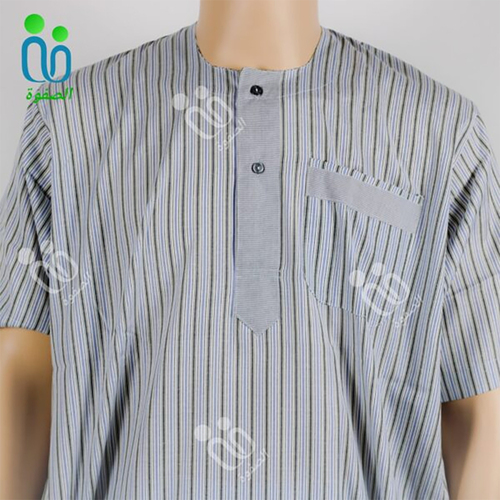 دشداشه النهار رجالي غولة دائرية مع نقشه اللون ازرق مع زيتي N4