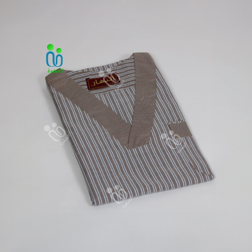 دشداشه النهار رجالي غولة سبعة كبيرة اللون بيج مقلم رمادي N51